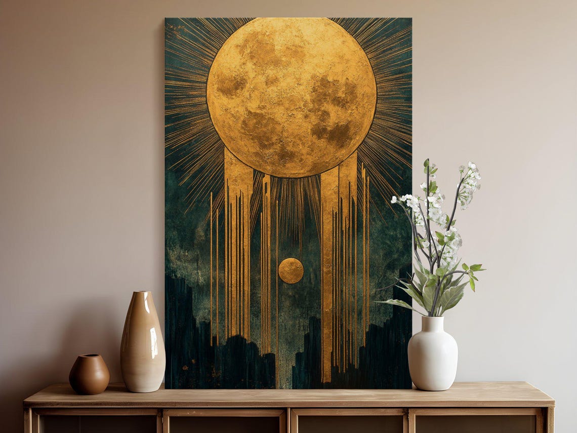 Molten Golden Sun With Dripping Rays Rising Over a Dark City Poster - Image 5