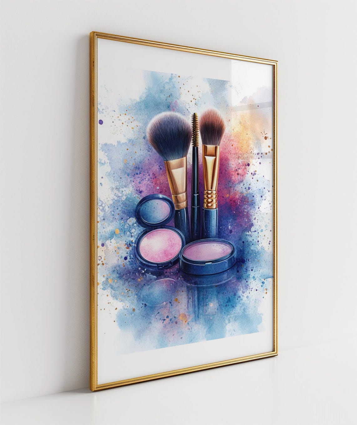 Watercolor Makeup Brushes Poster Beauty Vanity Room Colorful Decor - Image 3