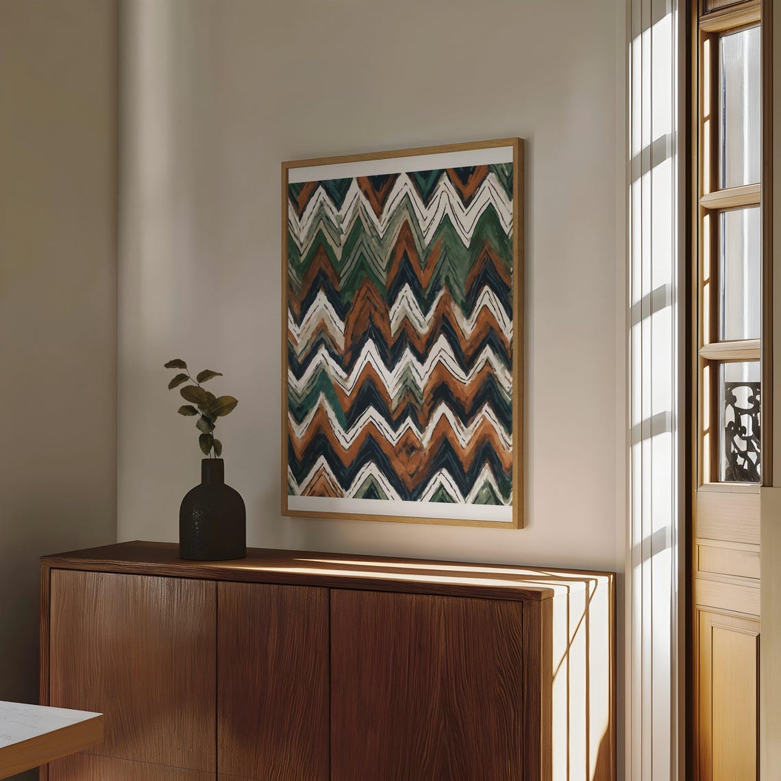 Dark Chevron Zigzag Poster Brown Green Bold Geometric Pattern Art - Image 3