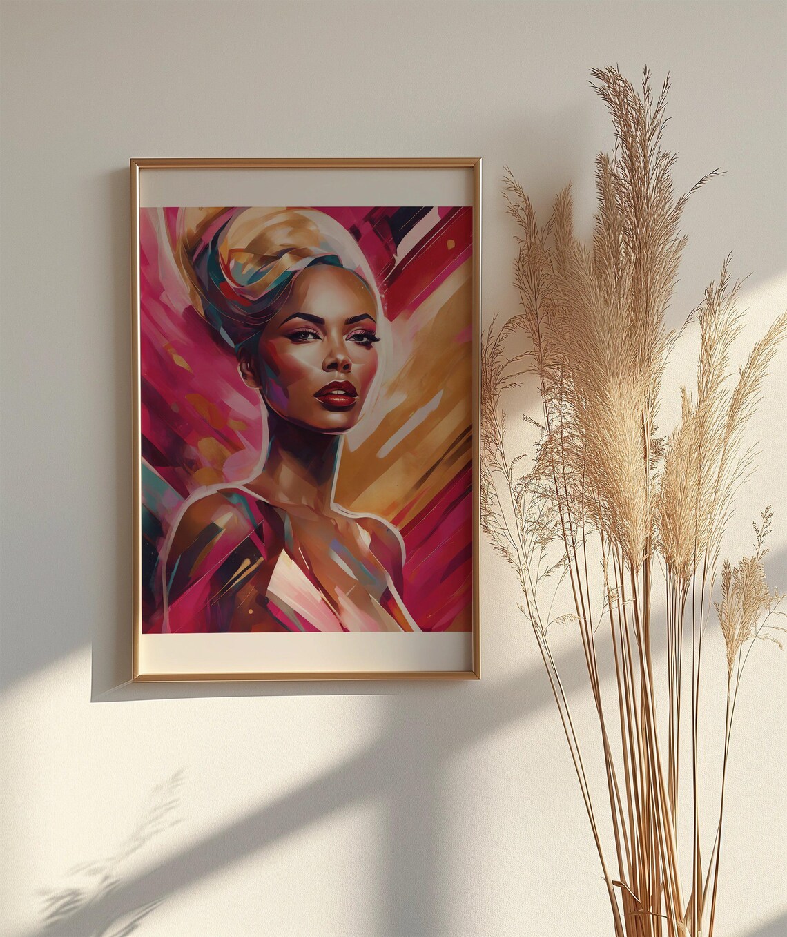 Vibrant Abstract Woman Portrait Poster With Magenta and Gold Energy - Image 2