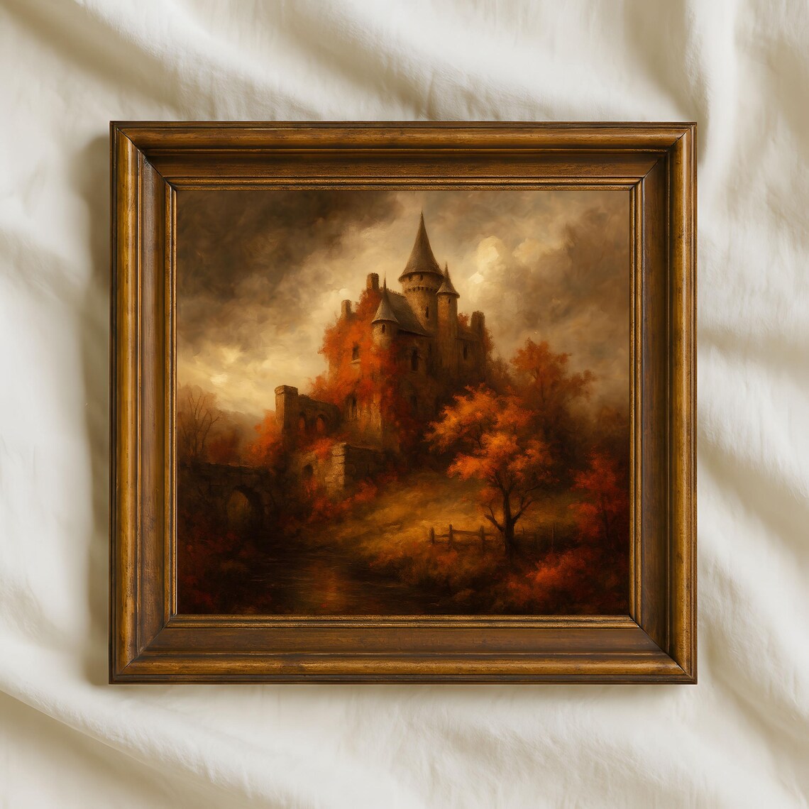 Autumn Gothic Castle Fall Forest Ruins Vintage Oil Painting Poster