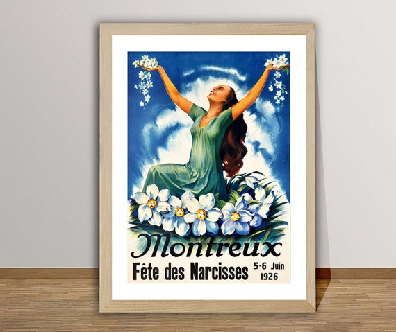Montreux Fte Des Narcisses 1926 Suisse Vintage Travel Poster Retro Travel Poster Gift Idea Wall Decor