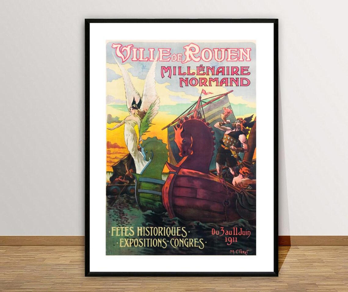 Ville De Rouen Millenaire Normand 1911 Viking Ship Festival Poster - Image 2