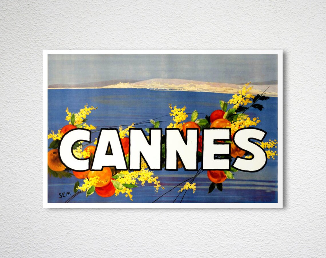 Cannes France Mimosa Blossom Vintage French Riviera Travel Poster - Image 2