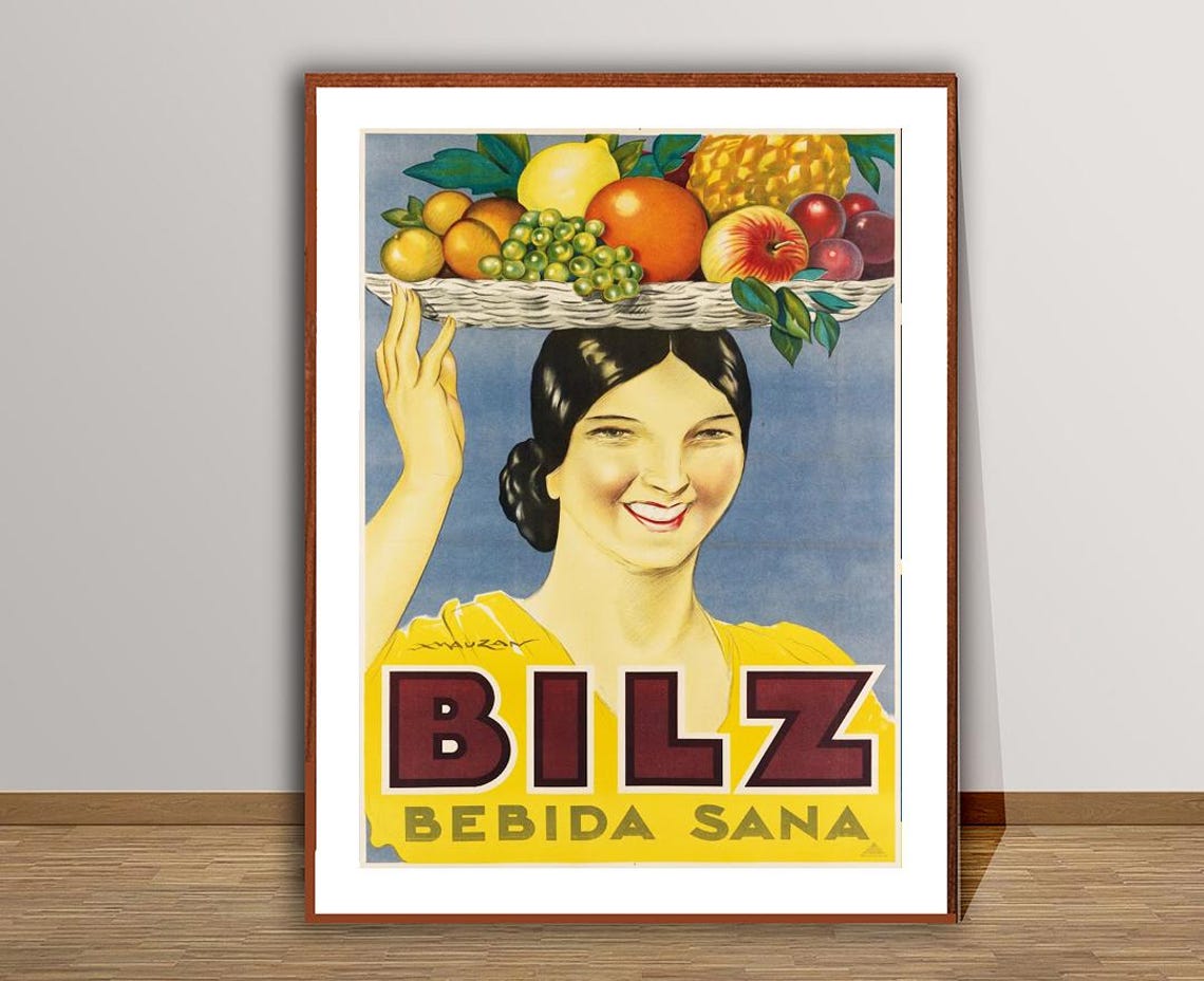 Bilz Bebida Sana Fruit Basket Lady Vintage Beverage Advertising Poster - Image 3