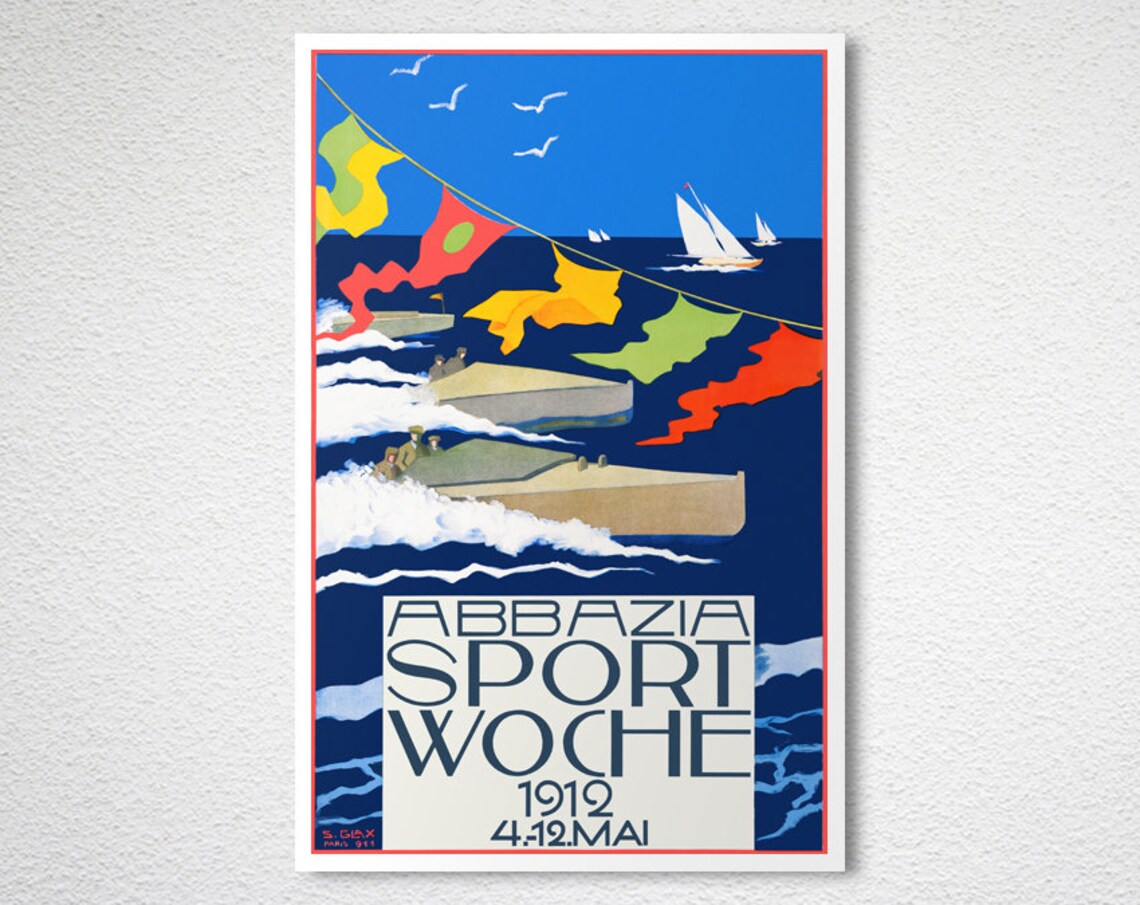 Abbazia Sport Woche 1912 Vintage Poster Regatta Adriatic Art - Image 2