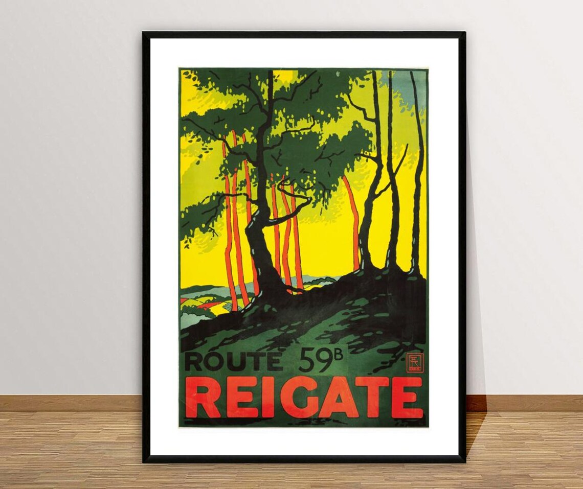 Reigate Surrey England Route 59B Woodland Bus Vintage Travel Poster - Image 2