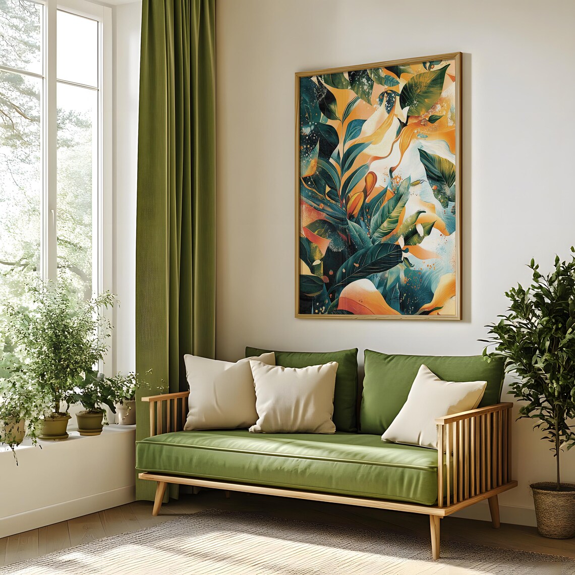Lush Tropical Leaves Green Gold Botanical Modern Nature Art Poster - Image 5