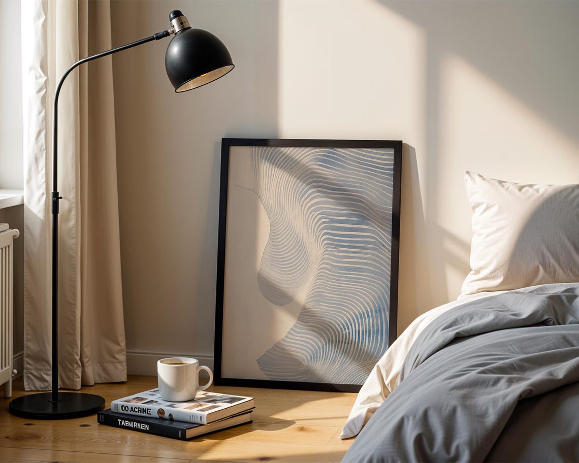 Calming Blue Wavy Line Art Minimalist Abstract Curved Waves Poster - Image 3