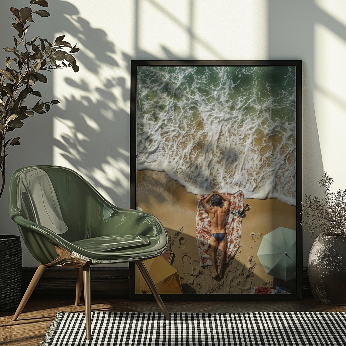 Aerial Beach Sunbather Foamy Surf Golden Summer Ocean Poster - Image 5
