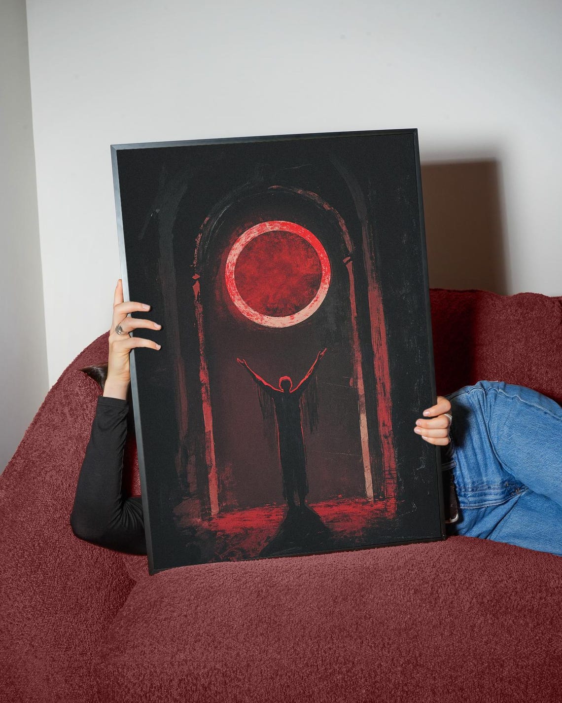 Red Blood Moon Eclipse Dark Gothic Ritual Silhouette Figure Poster