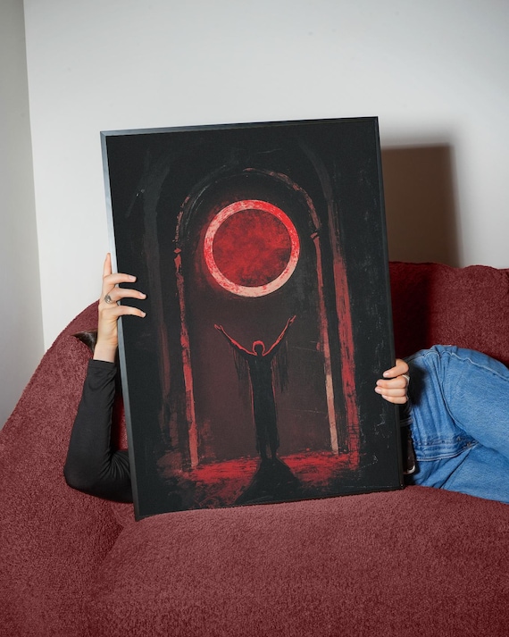 Red Blood Moon Eclipse Dark Gothic Ritual Silhouette Figure Poster