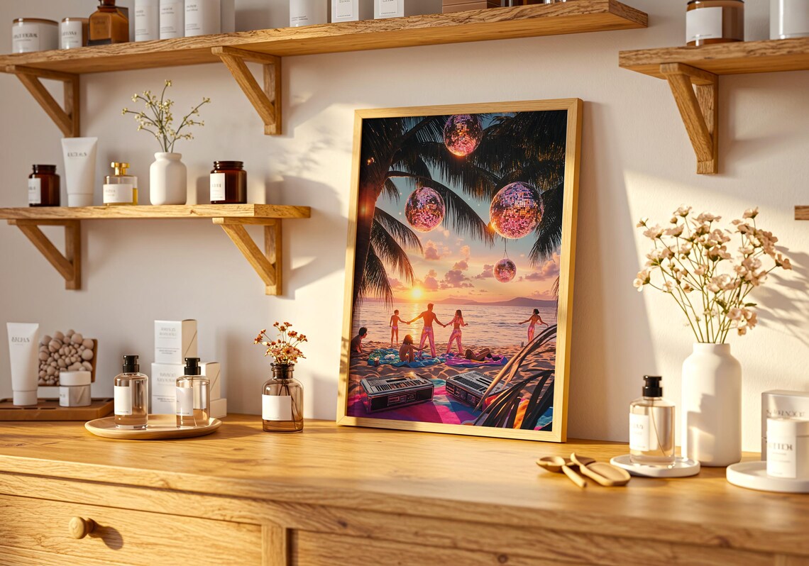 Disco Beach Party Art Print Sunset Tropical Poster Retro Funk Dance Wall - Image 5