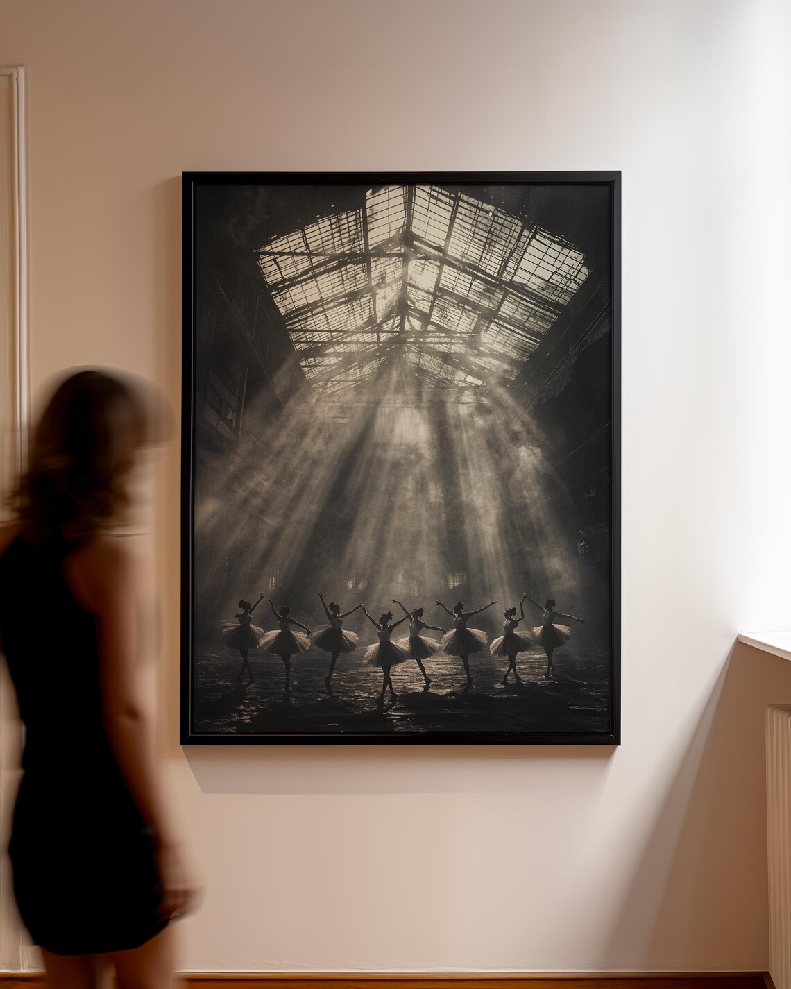 Ballet Dancers Silhouetted in Sunbeams Inside an Industrial Loft Poster - Image 5