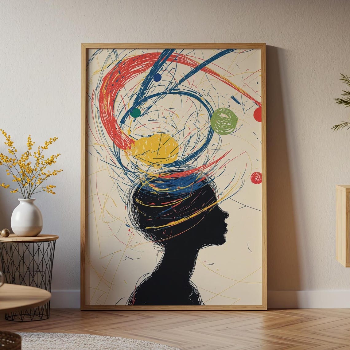 Colorful Scribble Mind Explosion Silhouette Head Abstract Art Poster