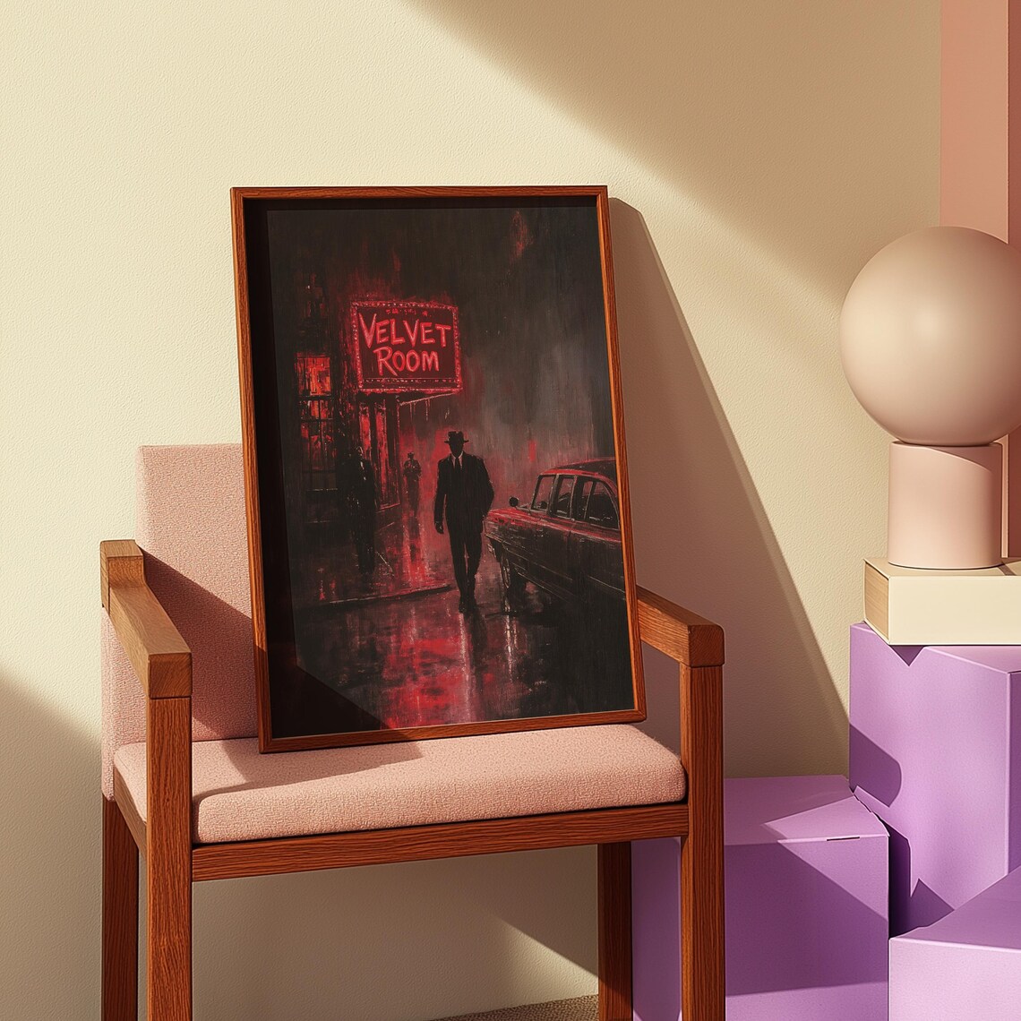 Velvet Room Neon Sign Noir Detective Rainy Street Scene Poster - Image 3
