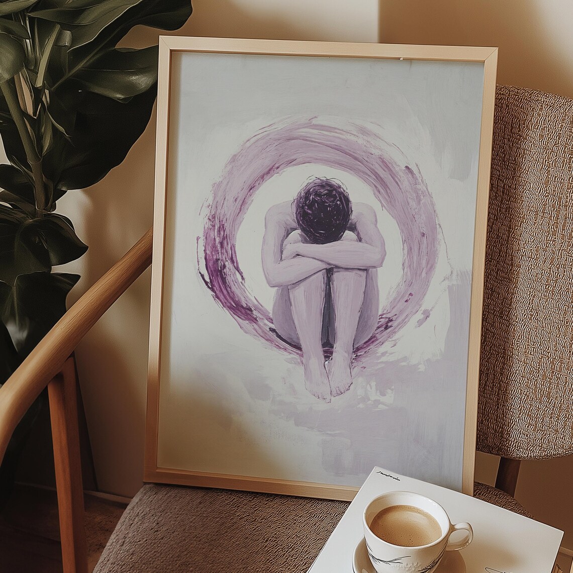 Violet Solitude Minimalist Emotional Figure Purple Brushstroke Poster - Image 2
