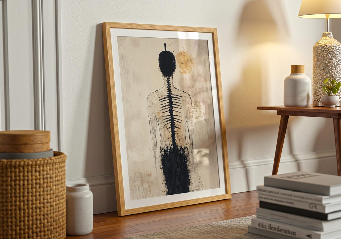 Human Spine Ink Sketch Anatomical Ghost Torso Minimalist Body Poster - Image 2
