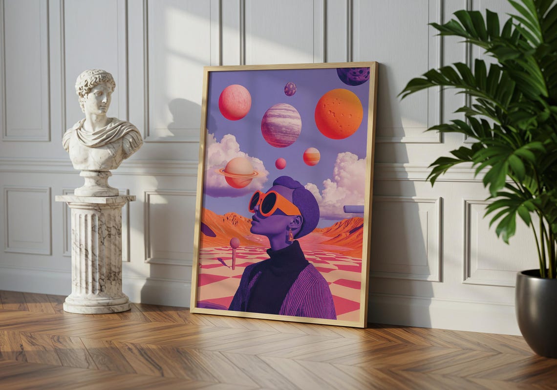 Surreal Cosmic Woman Planets Retro Futurist Outer Space Poster - Image 2