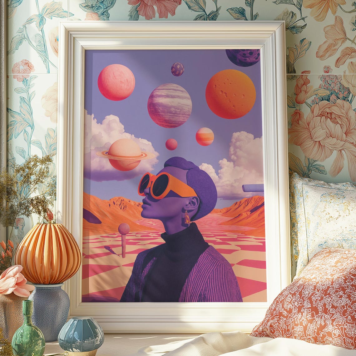 Surreal Cosmic Woman Planets Retro Futurist Outer Space Poster - Image 4