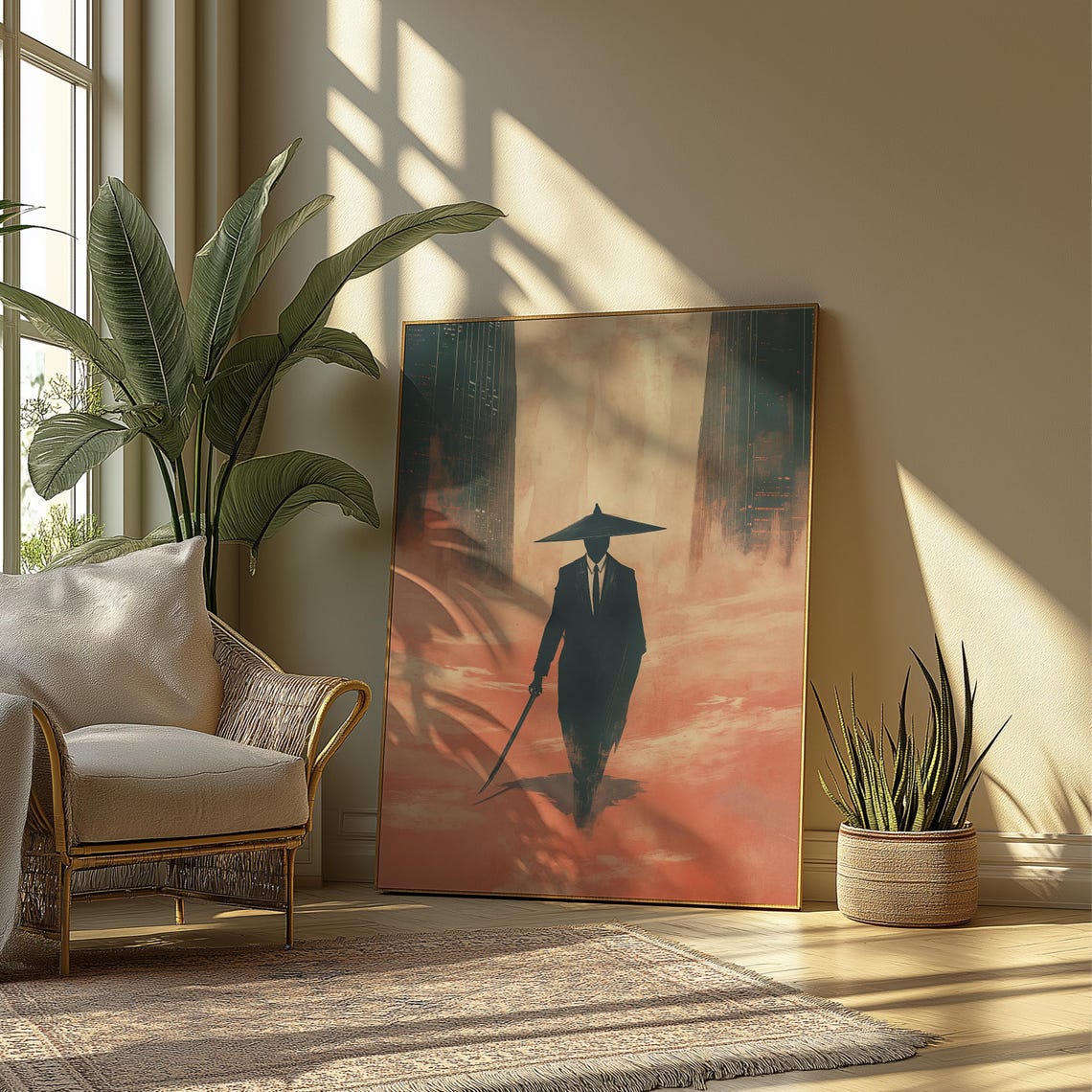 Samurai Warrior Modern Suit Sword Urban Haze Atmospheric Art Poster - Image 2