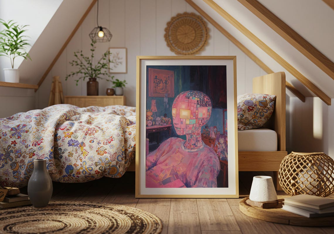 Pixel Mosaic Portrait Glowing Cubes Neon Cyber Dream Person Poster - Image 4