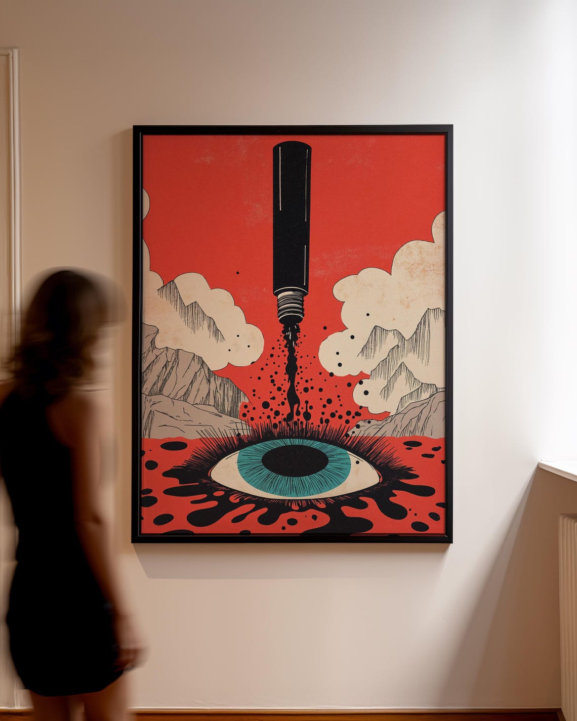 Surreal Comic Pop Eye Ink Marker Red Sky Bold Graphic Art Poster - Image 5