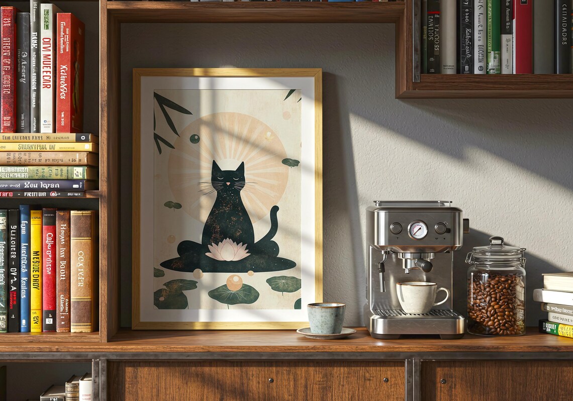 Zen Black Cat Lotus Meditation Cute Spiritual Yoga Wall Poster - Image 3