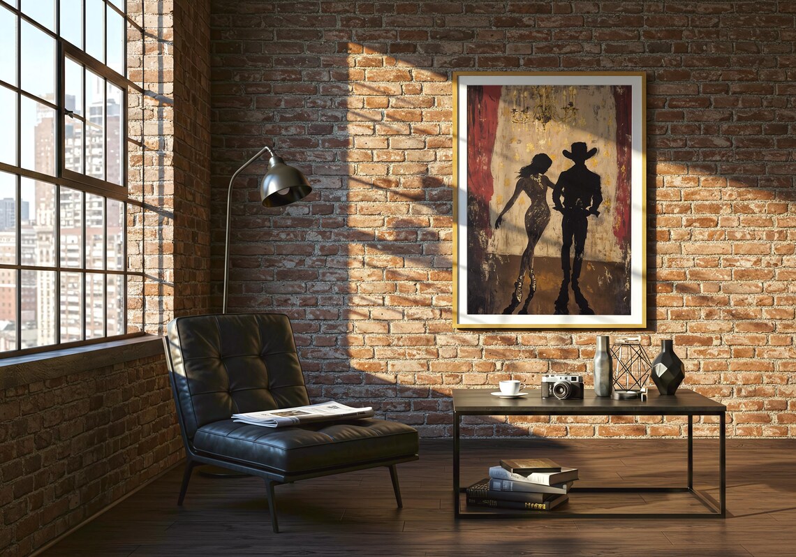 Elegant Cowboy Couple Dancing Silhouette Chandelier Romance Art Poster - Image 2