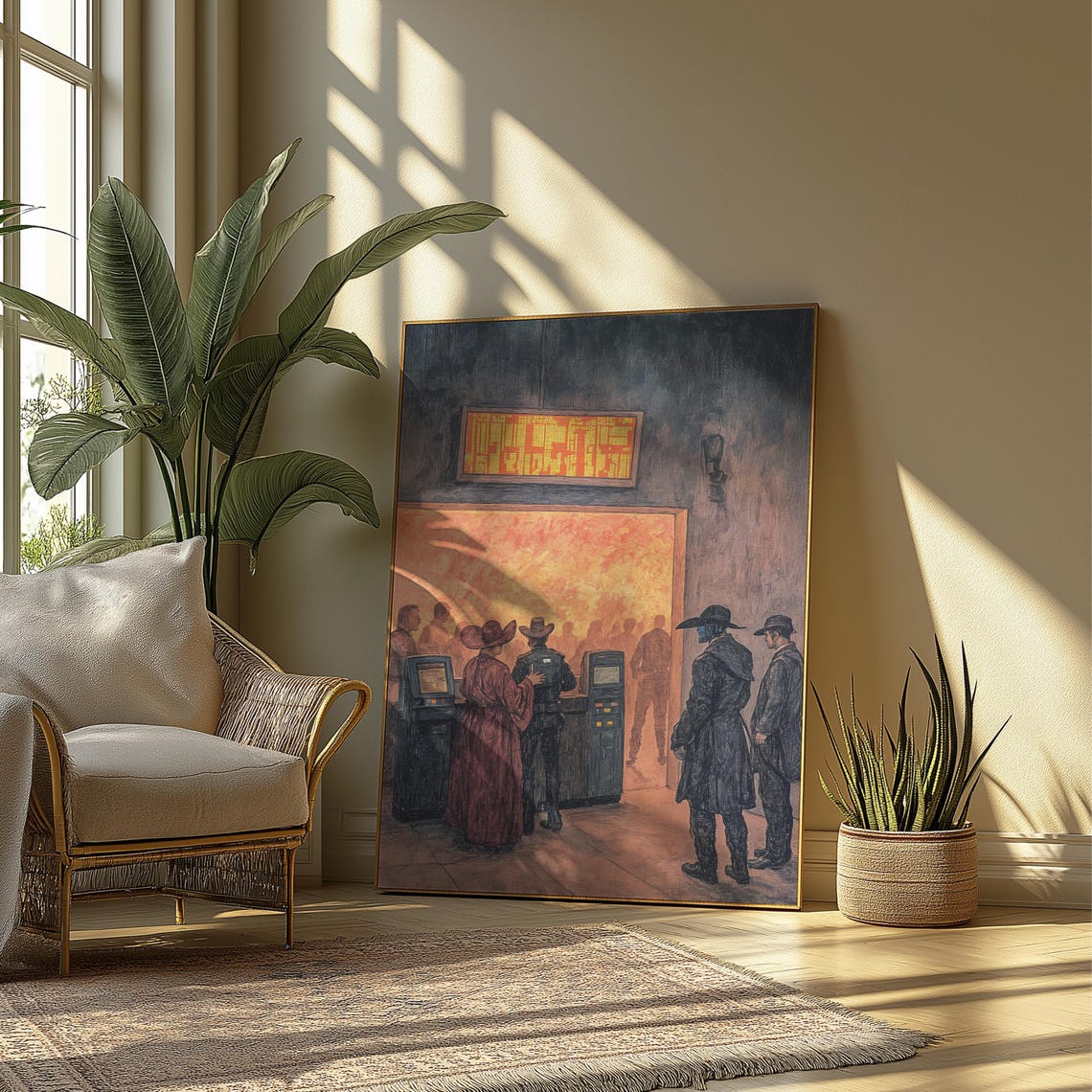 Western Ticket Line Cinematic Art Print Dark Moody Cowboy Illustration - Image 2