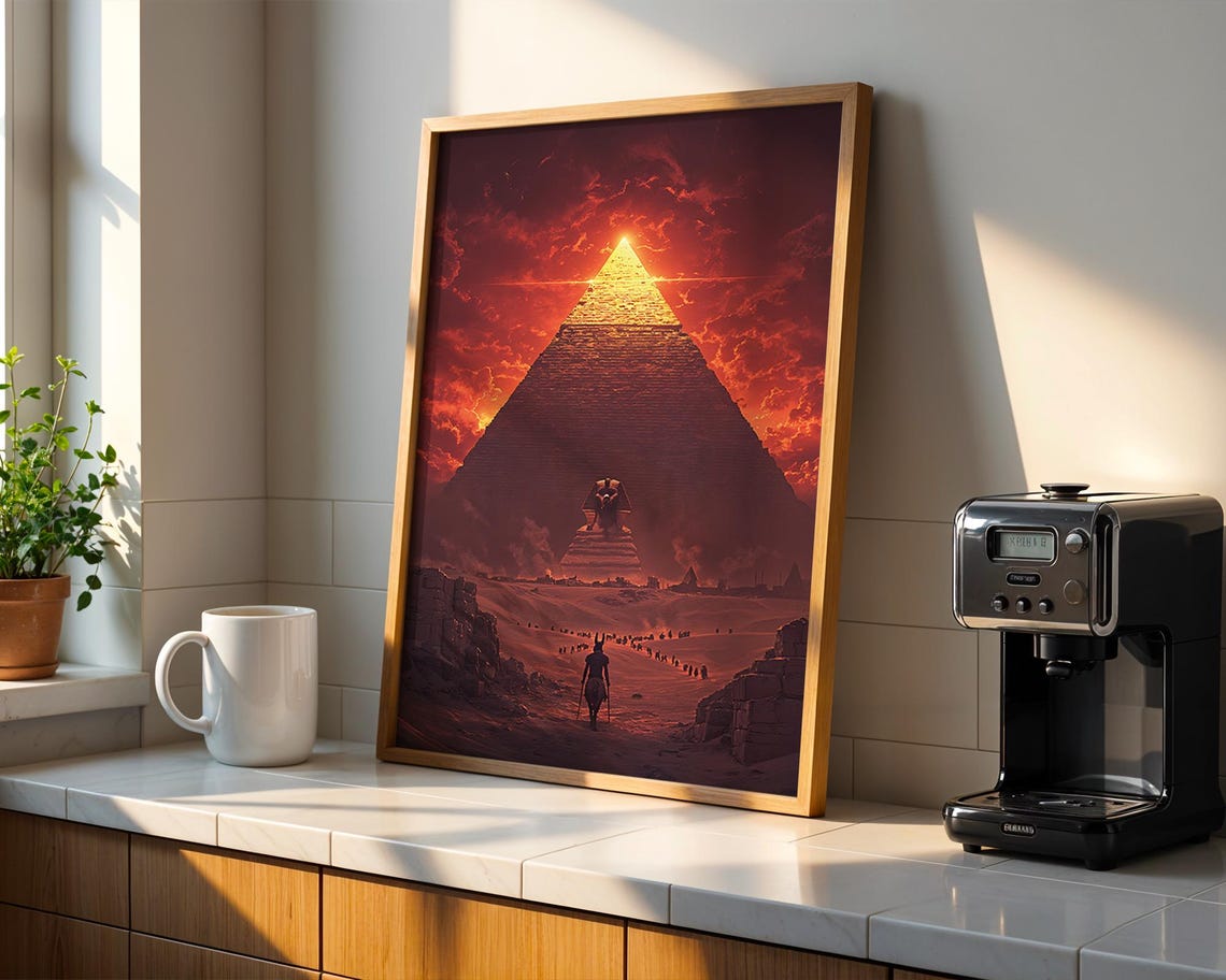 Golden Pyramid Sunset Glow Red Sky Sphinx Ancient Egypt Art Poster - Image 5