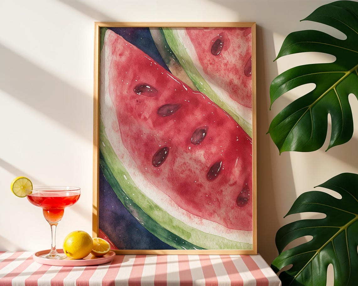 Watermelon Slice Art Print Juicy Fruit Wall Vibrant Summer Kitchen Dcor