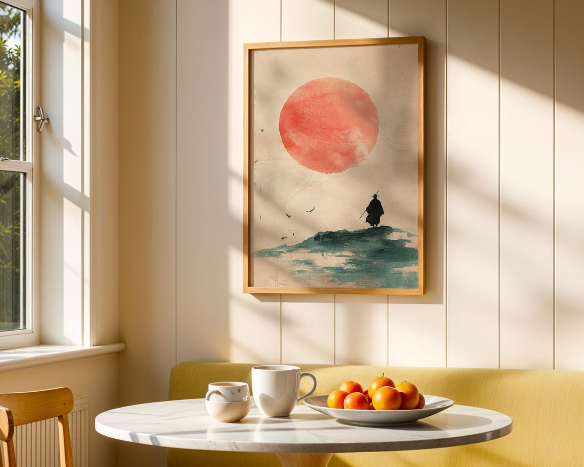 Red Sun Lonely Traveler Art Print Minimalist Japanese Silhouette - Image 4