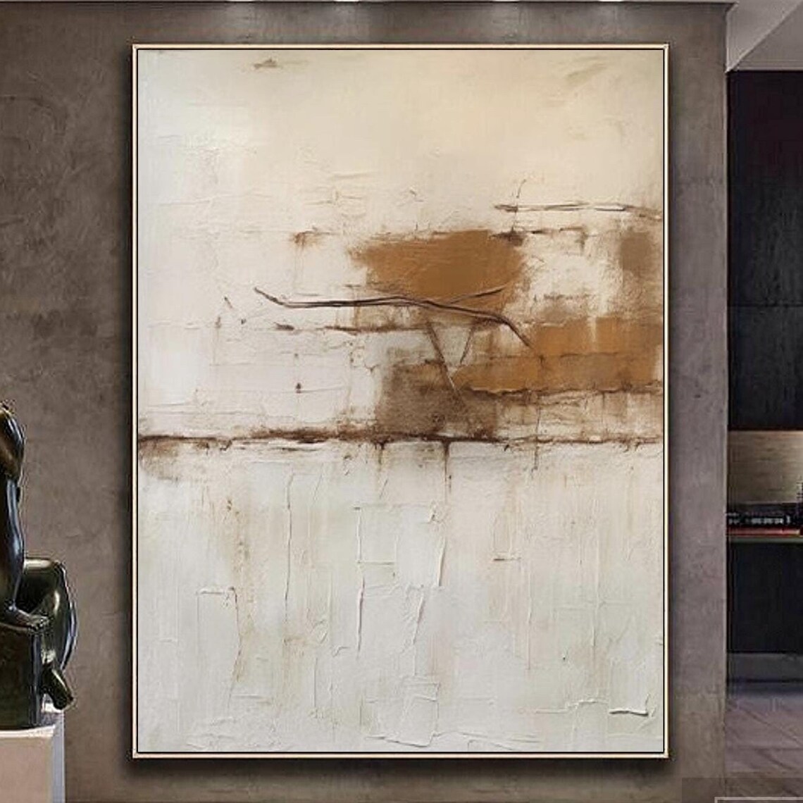 Rust Wash and Cracked Lines on Aged Ivory Distressed Art Poster