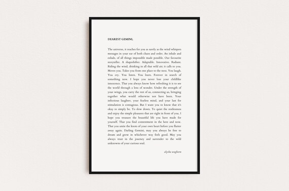 Gemini Zodiac Print Star Sign Quote Print Astrology Typography Print Prints Quotes Instant
