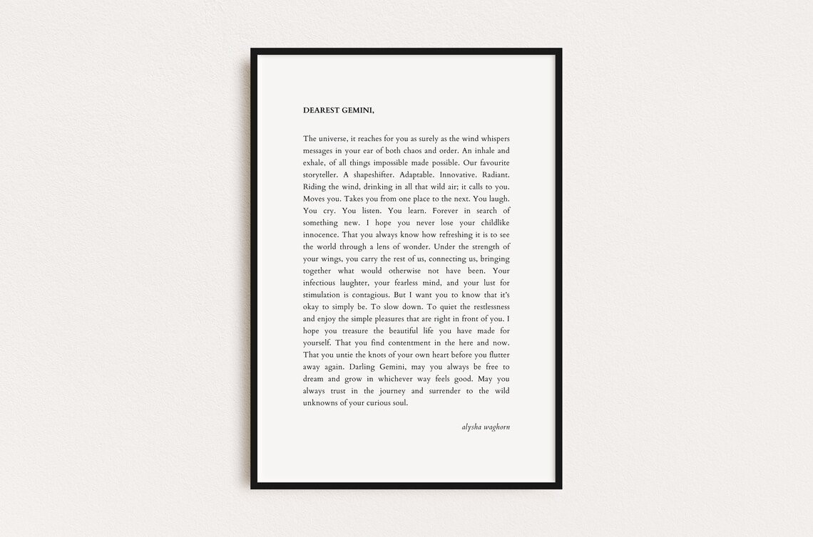 Gemini Zodiac Print Star Sign Quote Print Astrology Typography Print Prints Quotes Instant