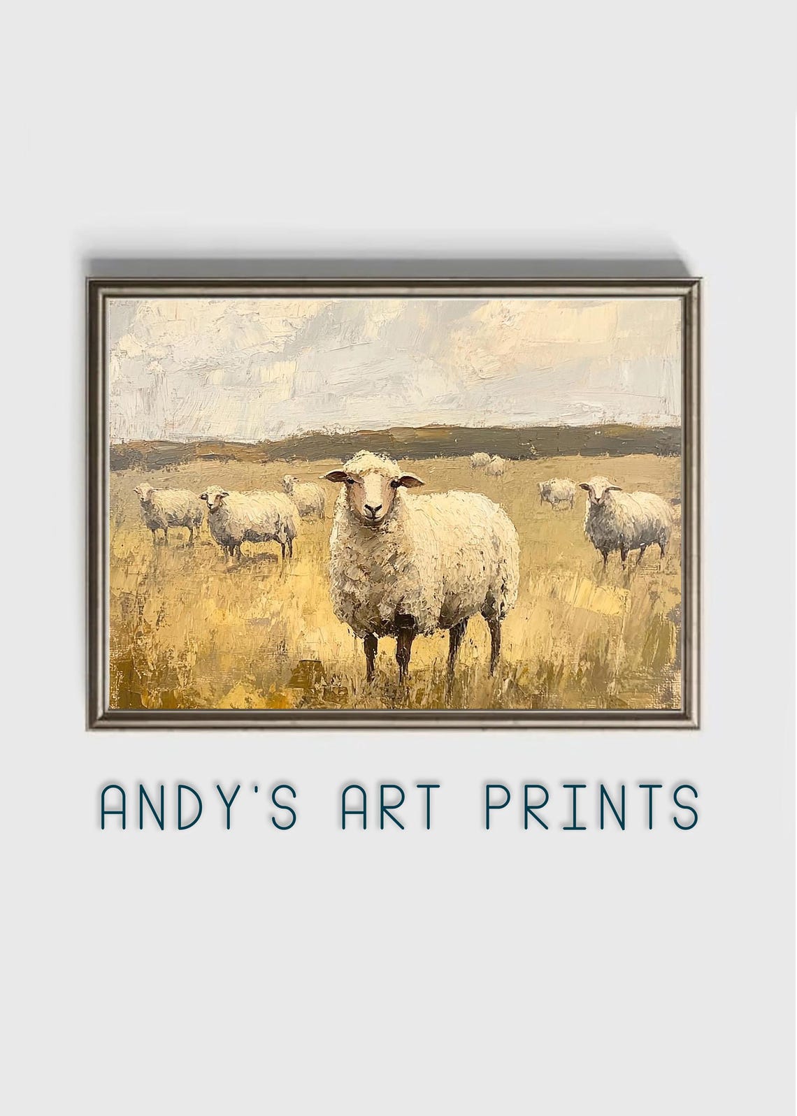 Friendly Sheep Flock Grazing Together In A Sunlit Golden Field Poster