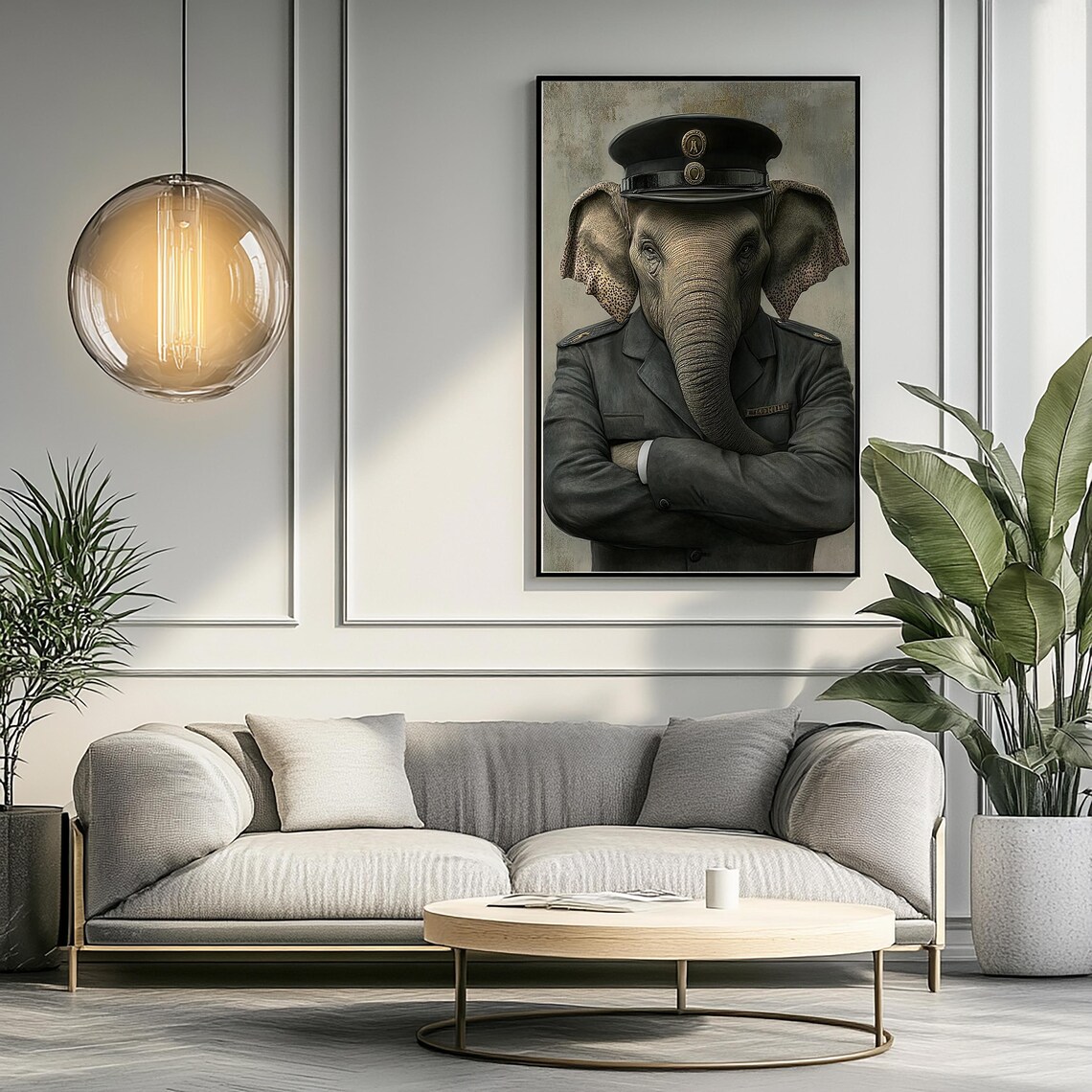 Elephant In Railway Conductor Uniform Funny Animal Portrait Poster - Image 2