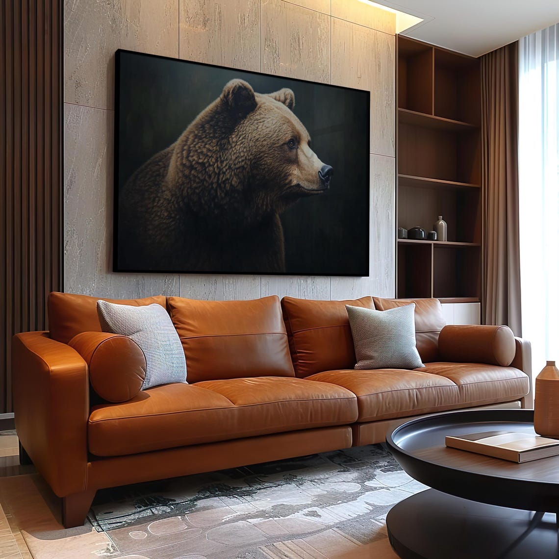 Brown Bear Portrait On Dark Background Wildlife Oil Painting Poster