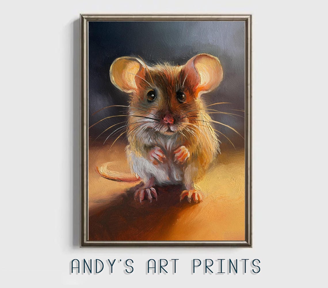 Sweet Curious Mouse With Big Ears In Warm Golden Painterly Poster - Image 2
