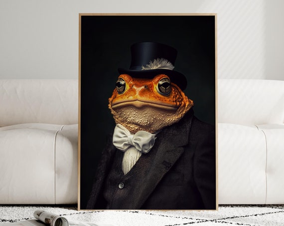 Victorian Frog Portrait Dark Academia Gothic Wall Art