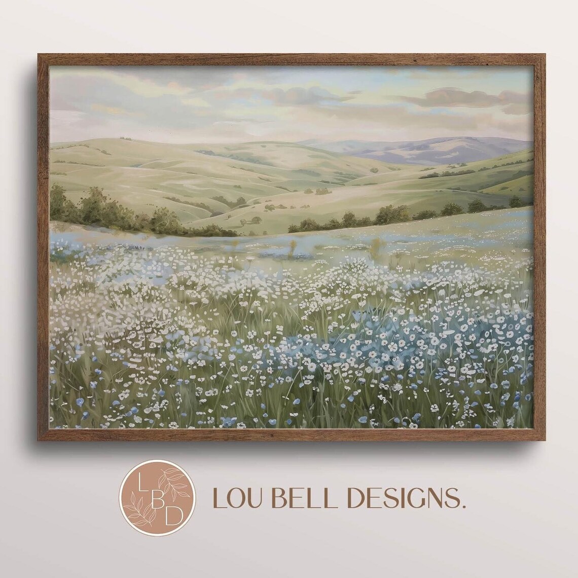 Wildflower Field Blue White Floral Wall Art Print - Image 8