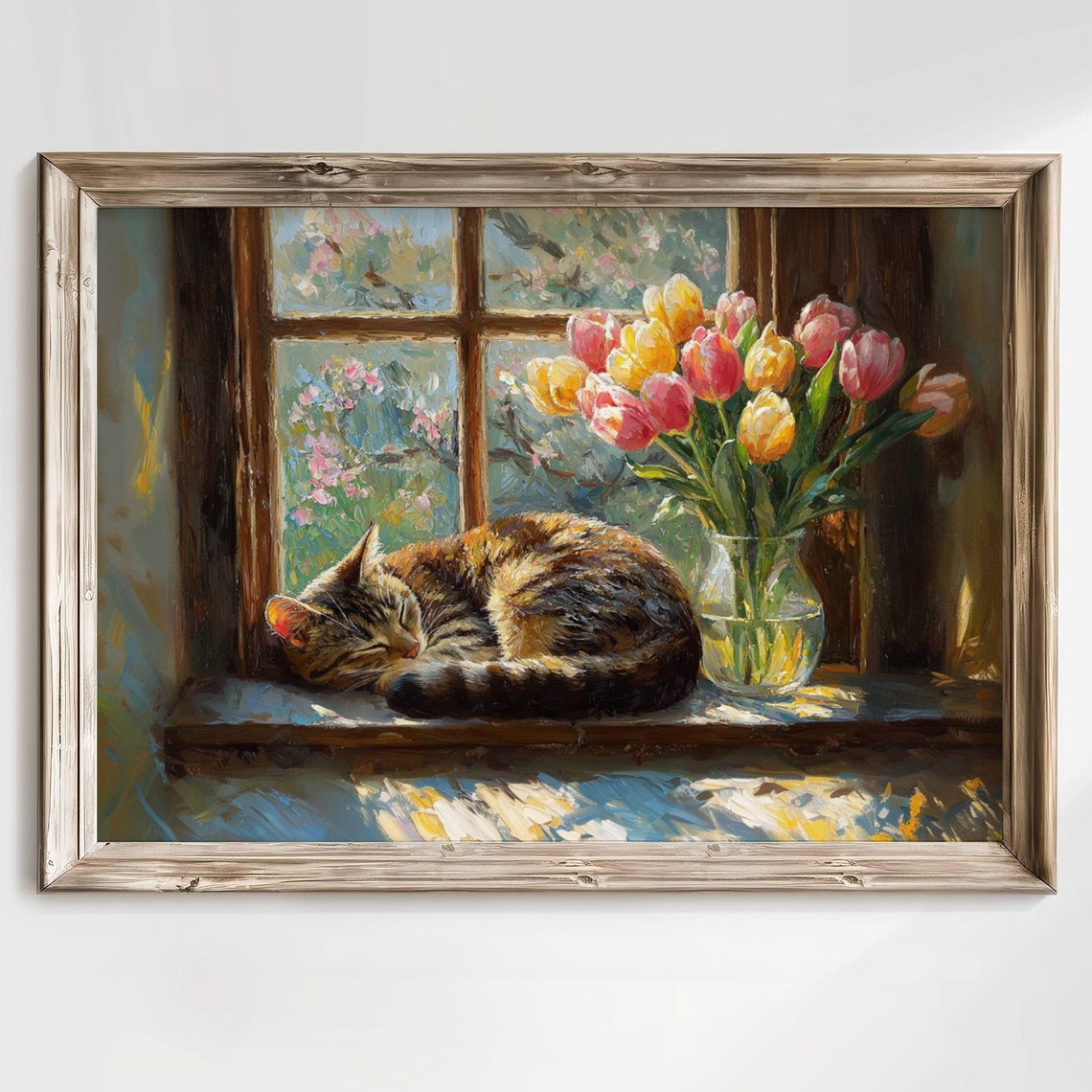 Sleeping Tabby Cat by Sunny Tulip Window Spring Impressionist Poster - Image 7