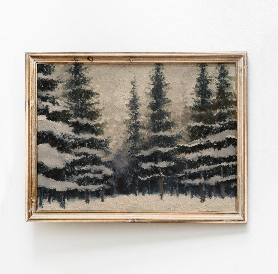 Winter Snowy Pine Forest Evergreen Trees Rustic Farmhouse Wall Print