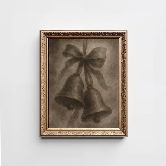 Vintage Bronze Jingle Bells Bow Christmas Sepia Painting Poster