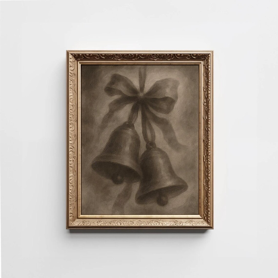 Vintage Bronze Jingle Bells Bow Christmas Sepia Painting Poster