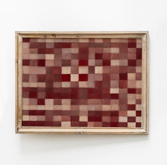 Burgundy Checkered Modern Maroon Art Print