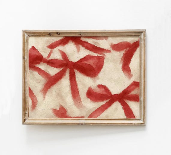Abstract Bow Painting Red Ribbon Wall Art Vintage Coquette Print Fashion Decor Poster Girls Room