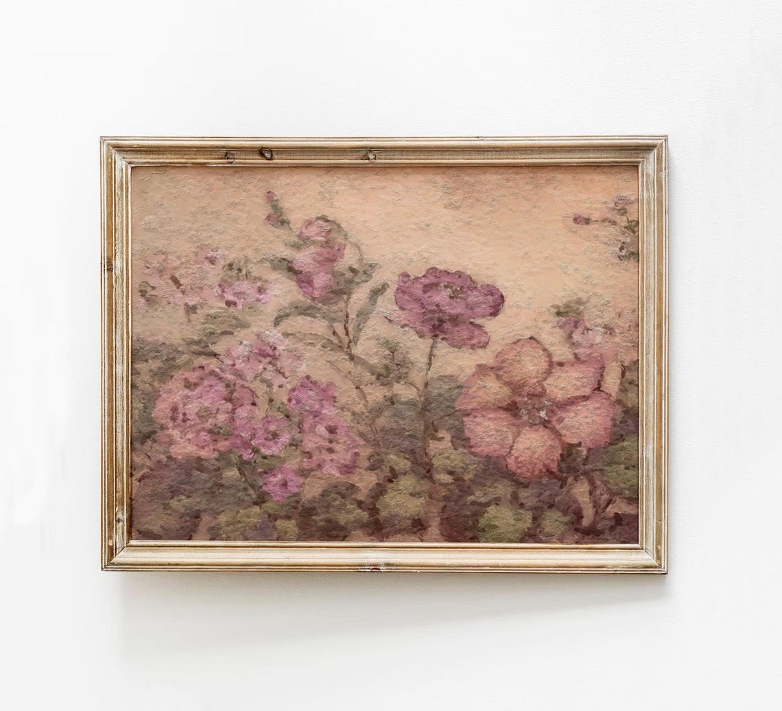 Soft Pink Blush Flowers Textured Vintage Floral Nursery Wall Poster