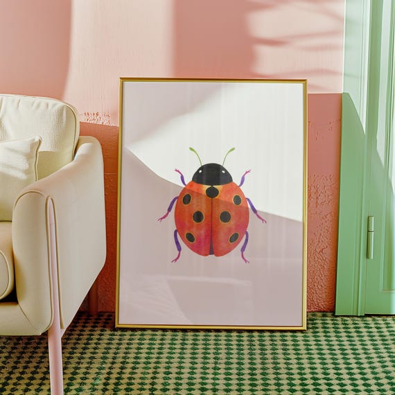 Red Ladybug Watercolor Print Lucky Love Bug Nursery Wall Art